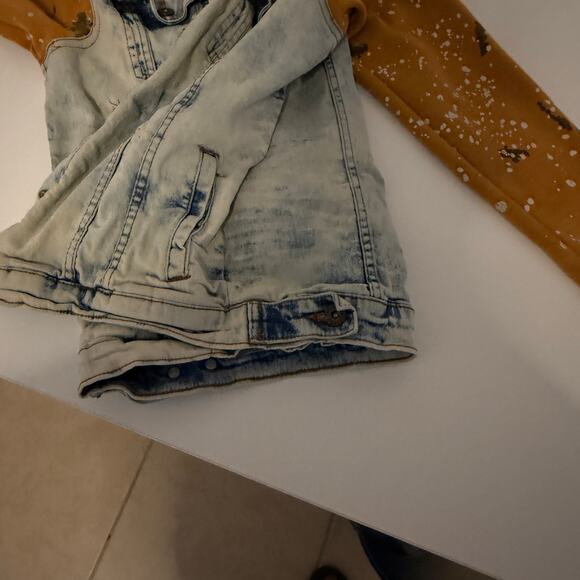 Evolution In Design Paint-Splattered Sleeve Denim Jacket Sz XL Distressed Rocker - Picture 5 of 9